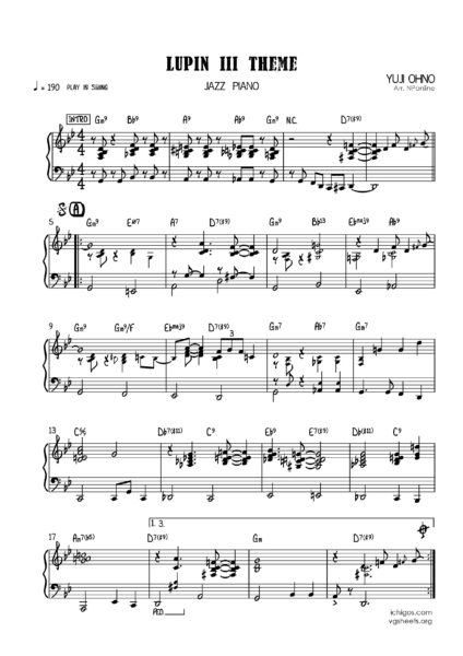 ロイヤリティフリー ルパン ピアノ 楽譜 簡単 無料 サマロンデ