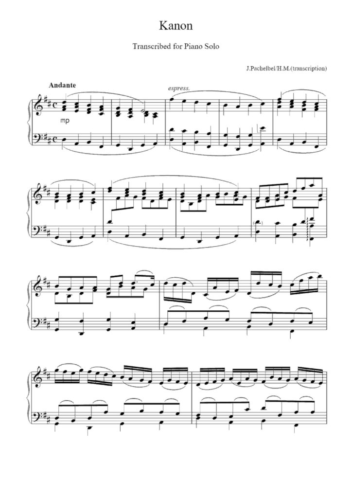 Free sheet music _ Pachelbel, Johann – Canon in D (Piano solo)のサムネイル